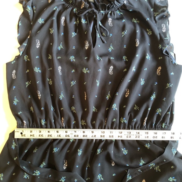 Ann Taylor Ruffled Cap Sleeve Black Floral Dress w/ Elastic Waist & Belt Size XL - Picture 5 of 9